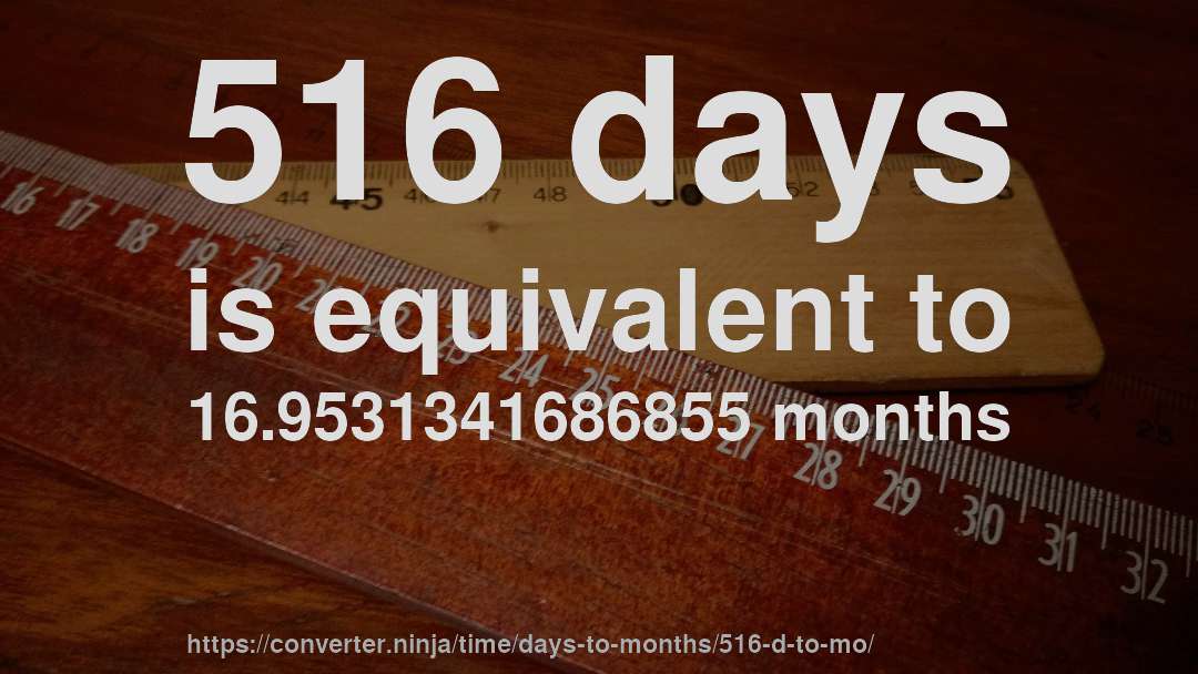 516 days is equivalent to 16.9531341686855 months