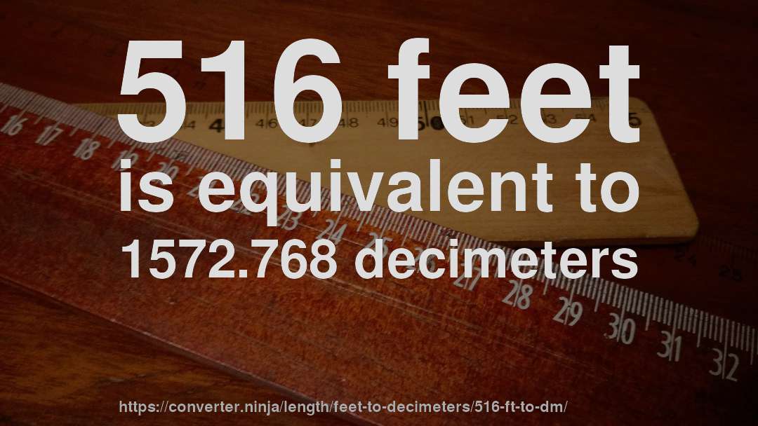 516 feet is equivalent to 1572.768 decimeters