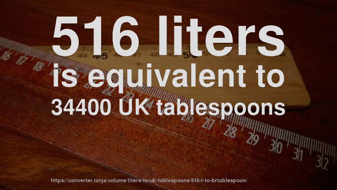 516 liters is equivalent to 34400 UK tablespoons