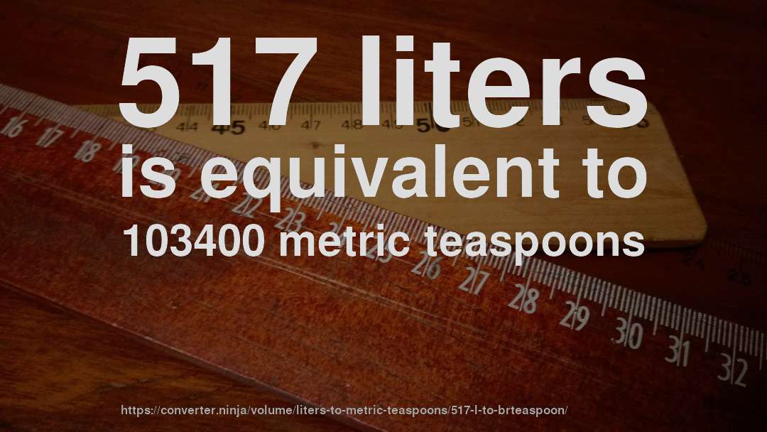 517 liters is equivalent to 103400 metric teaspoons