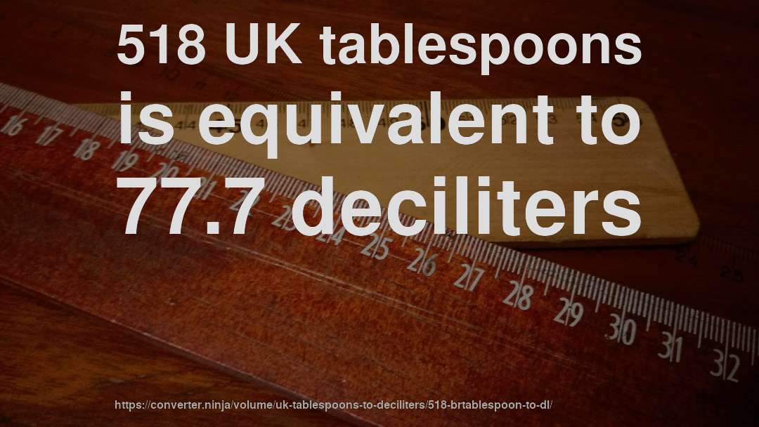 518 UK tablespoons is equivalent to 77.7 deciliters