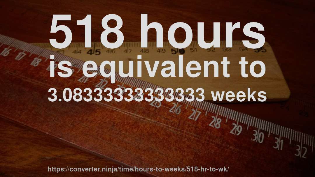 518 hours is equivalent to 3.08333333333333 weeks