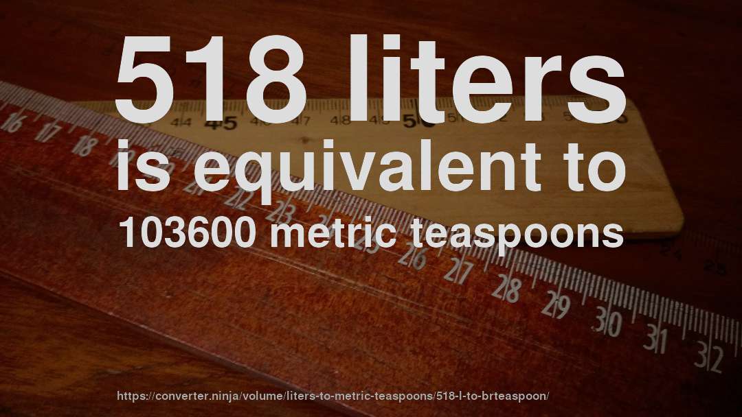 518 liters is equivalent to 103600 metric teaspoons
