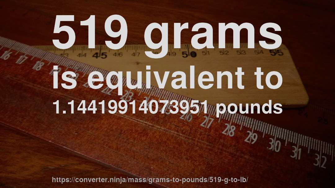 519 grams is equivalent to 1.14419914073951 pounds