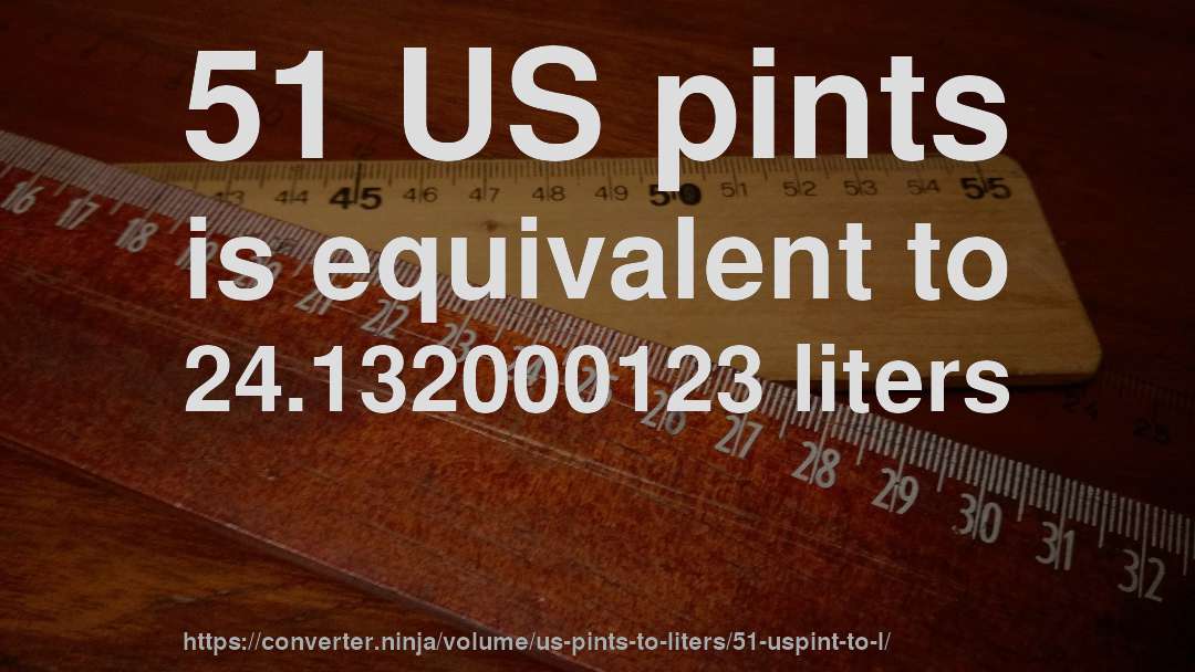 51 US pints is equivalent to 24.132000123 liters