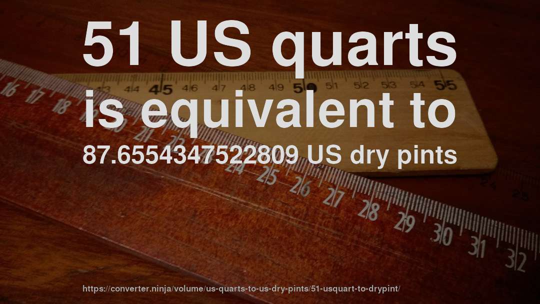 51 US quarts is equivalent to 87.6554347522809 US dry pints