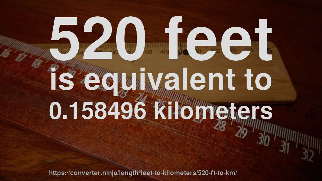 520 feet is equivalent to 0.158496 kilometers