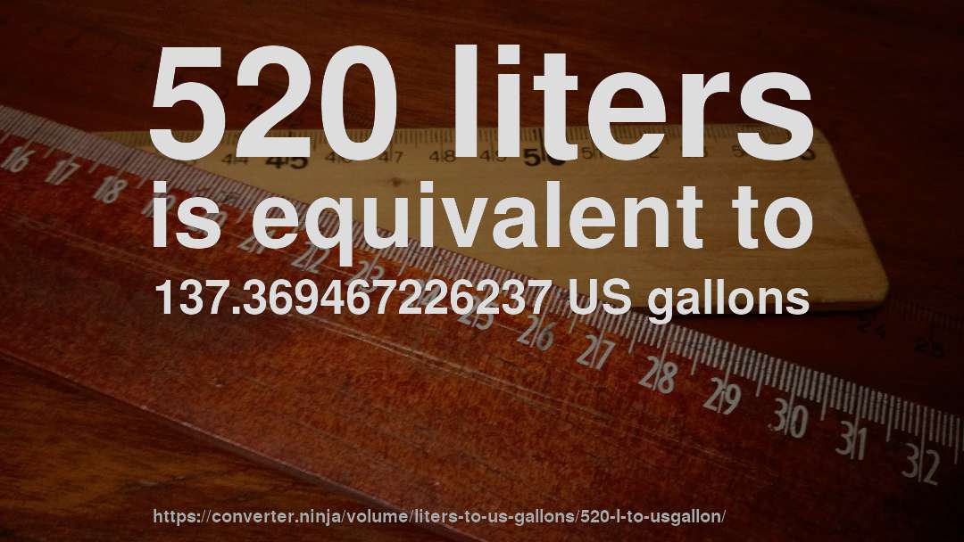 520 liters is equivalent to 137.369467226237 US gallons