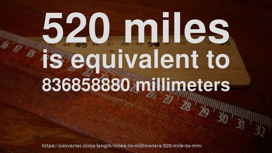 520 miles is equivalent to 836858880 millimeters