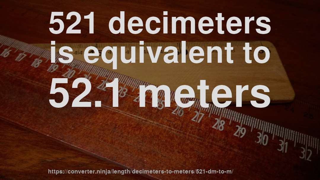 521 decimeters is equivalent to 52.1 meters