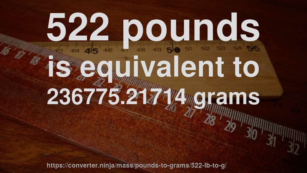 522 pounds is equivalent to 236775.21714 grams