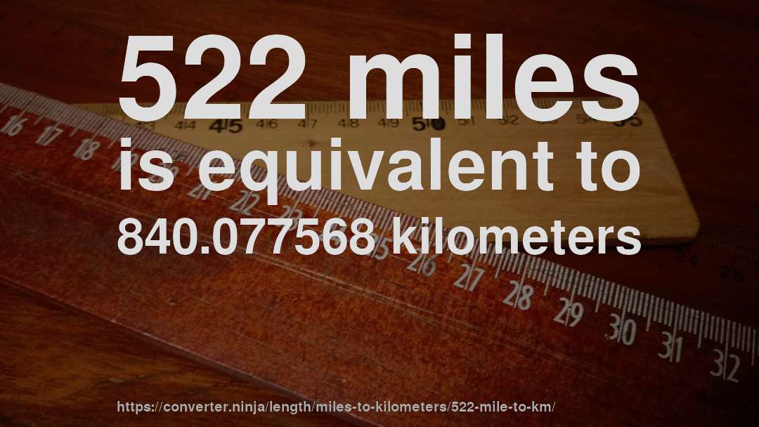 522 miles is equivalent to 840.077568 kilometers