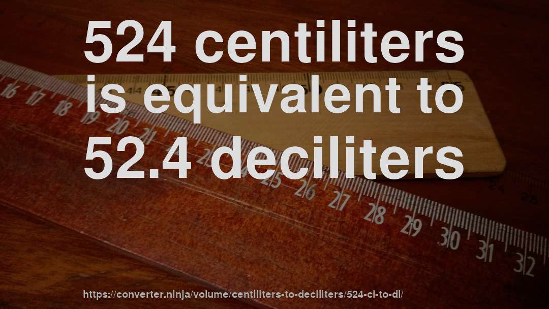524 centiliters is equivalent to 52.4 deciliters