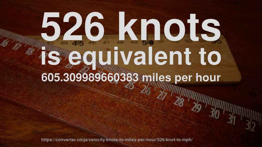 526 knots is equivalent to 605.309989660383 miles per hour