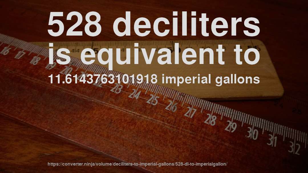528 deciliters is equivalent to 11.6143763101918 imperial gallons