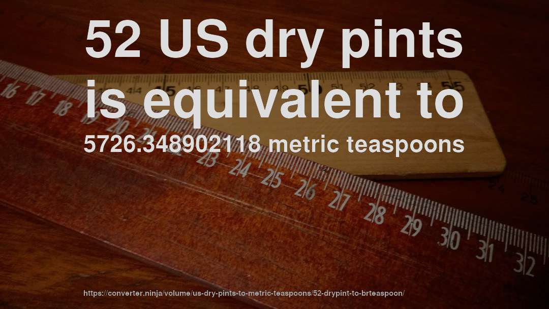 52 US dry pints is equivalent to 5726.348902118 metric teaspoons
