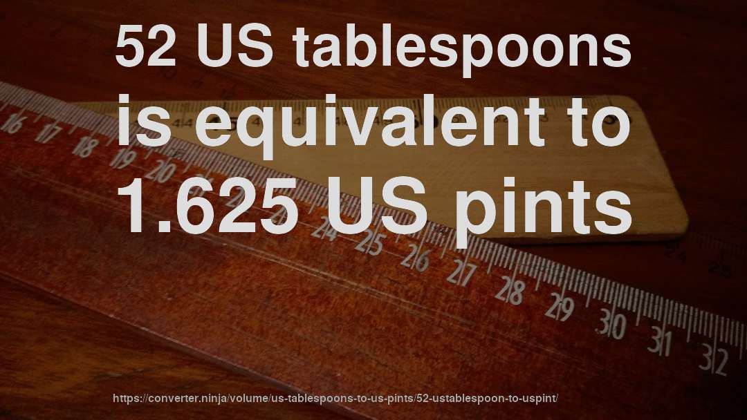 52 US tablespoons is equivalent to 1.625 US pints