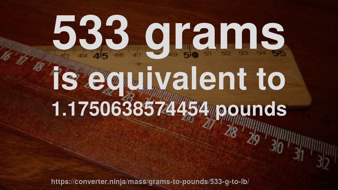 533 grams is equivalent to 1.1750638574454 pounds