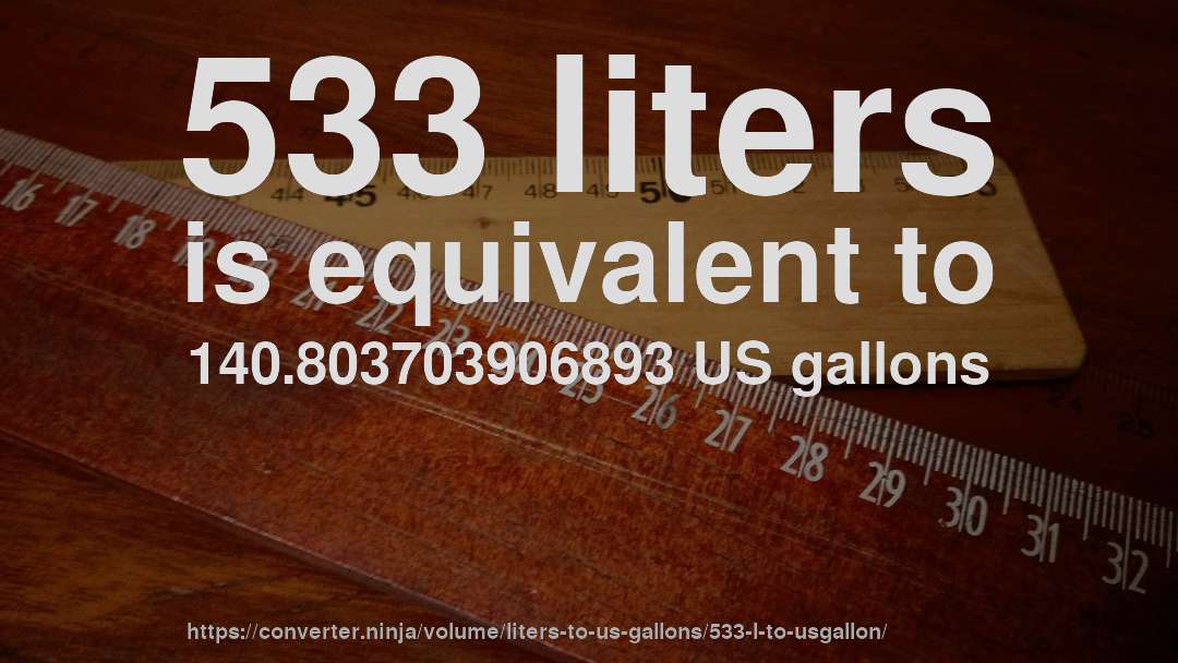 533 liters is equivalent to 140.803703906893 US gallons