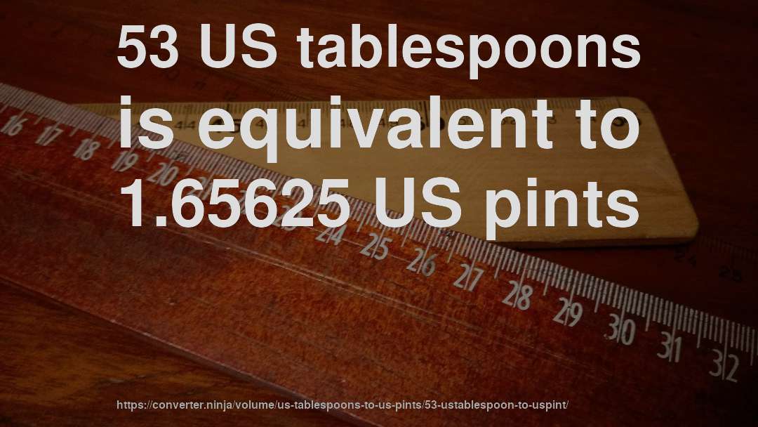 53 US tablespoons is equivalent to 1.65625 US pints