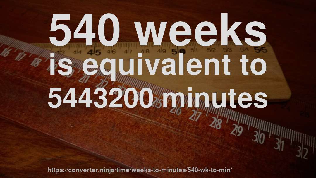 540 weeks is equivalent to 5443200 minutes