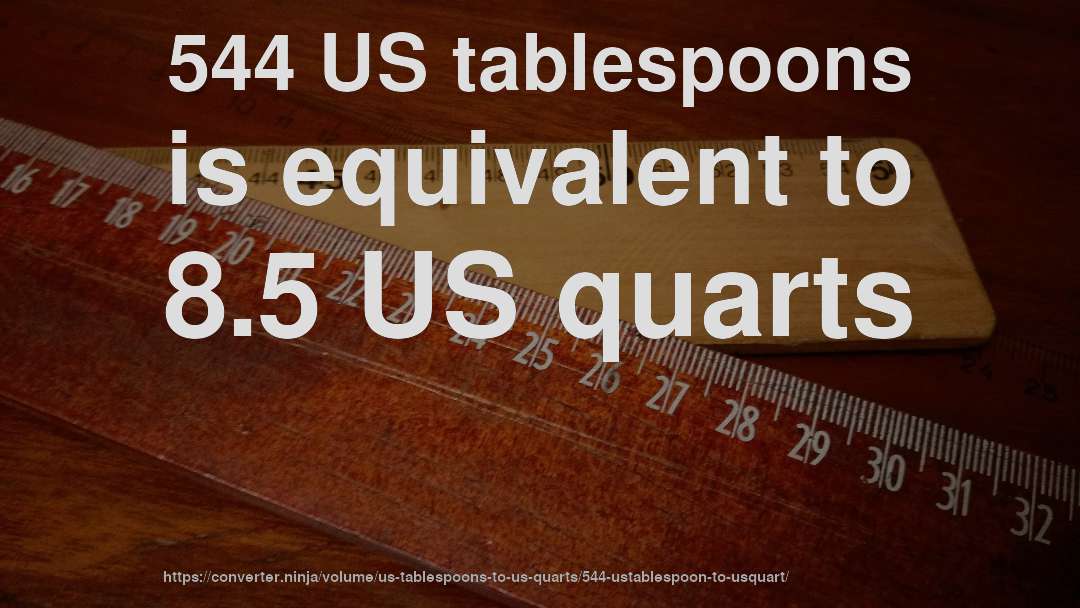 544 US tablespoons is equivalent to 8.5 US quarts