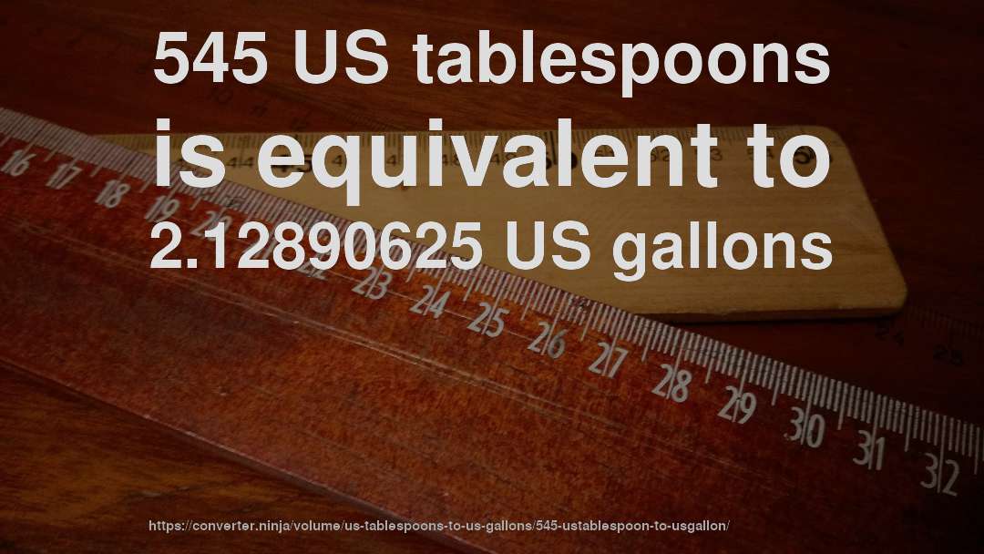 545 US tablespoons is equivalent to 2.12890625 US gallons