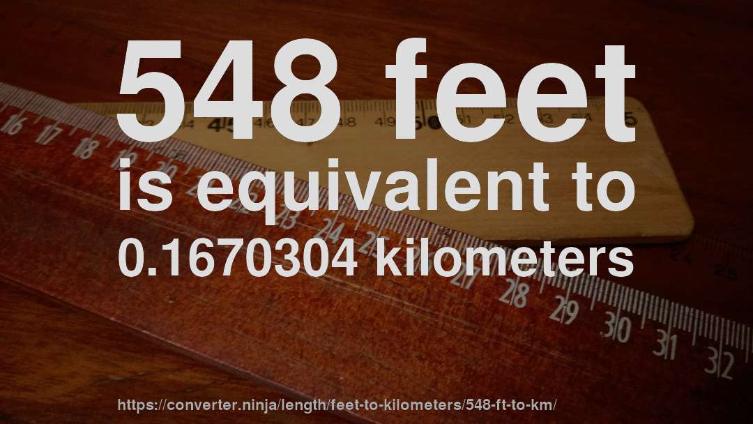 548 feet is equivalent to 0.1670304 kilometers