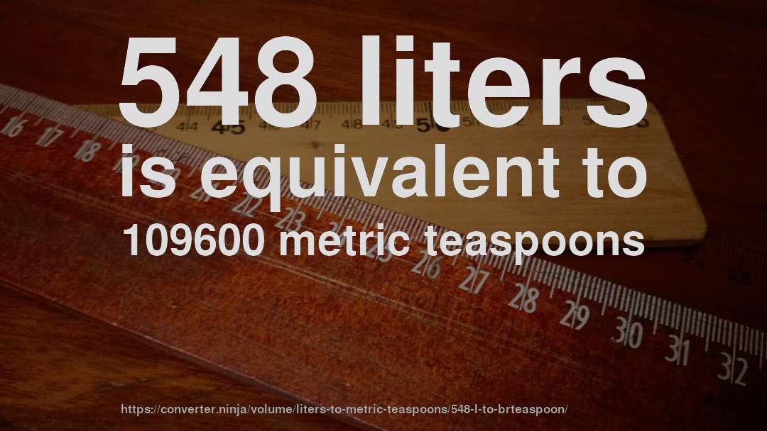 548 liters is equivalent to 109600 metric teaspoons