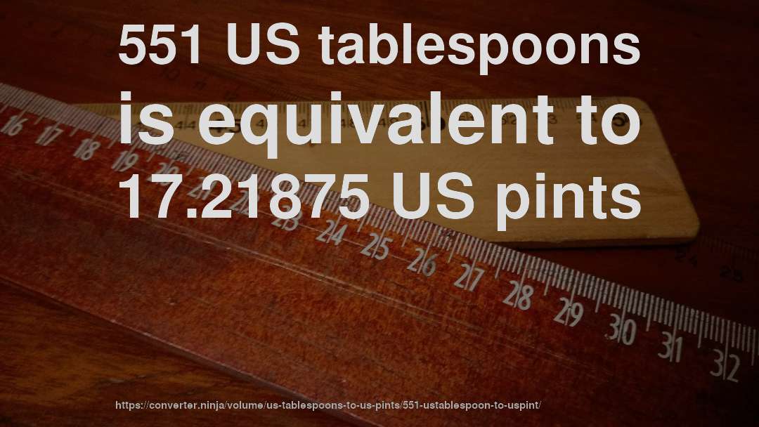 551 US tablespoons is equivalent to 17.21875 US pints
