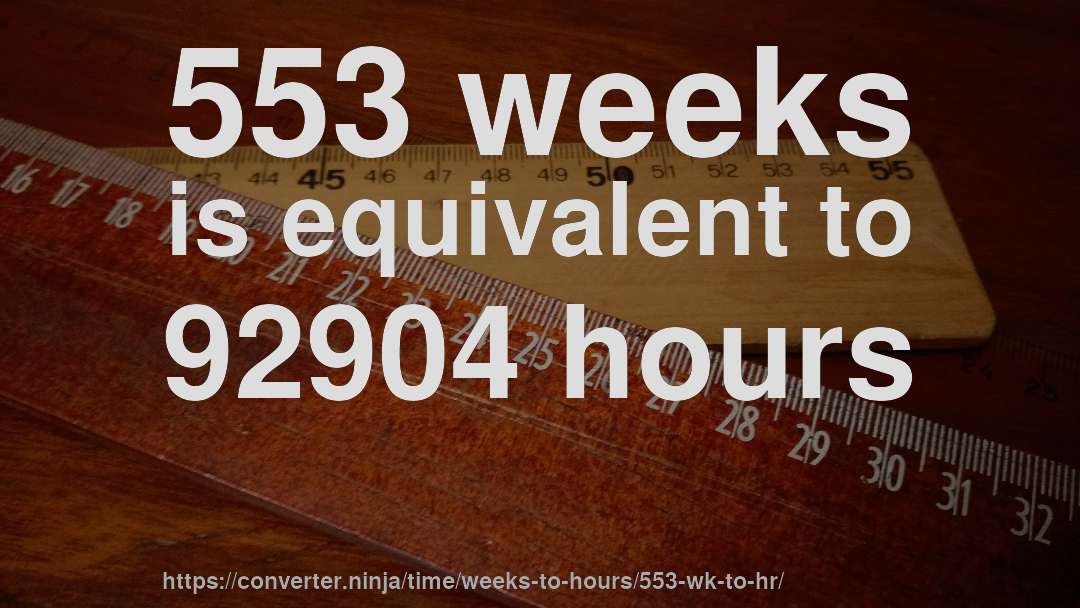 553 weeks is equivalent to 92904 hours