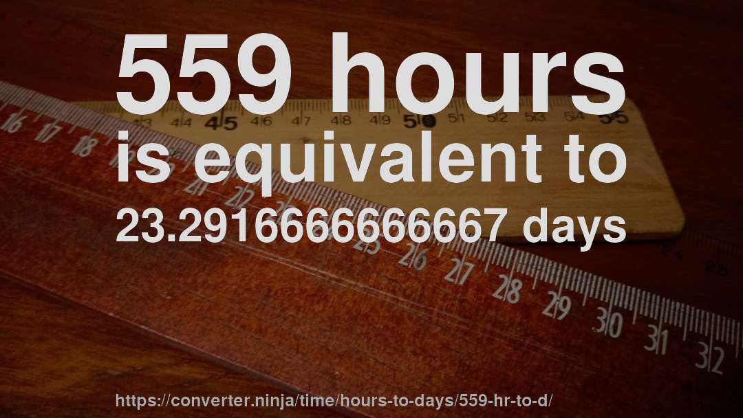559 hours is equivalent to 23.2916666666667 days