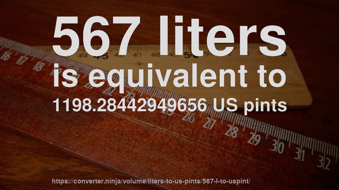 567 liters is equivalent to 1198.28442949656 US pints