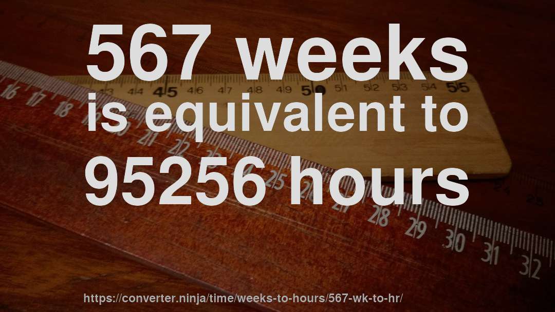 567 weeks is equivalent to 95256 hours