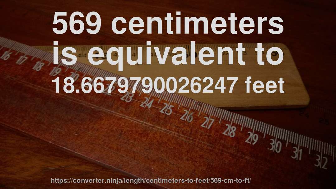 569 centimeters is equivalent to 18.6679790026247 feet
