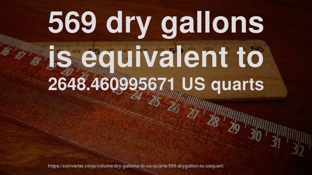 569 dry gallons is equivalent to 2648.460995671 US quarts