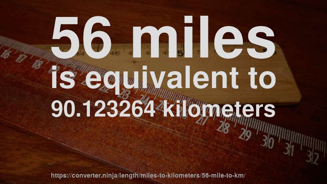 56 miles is equivalent to 90.123264 kilometers