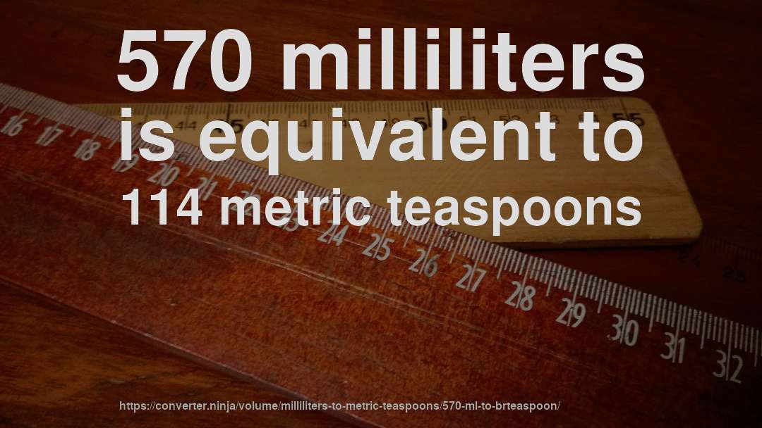 570 milliliters is equivalent to 114 metric teaspoons