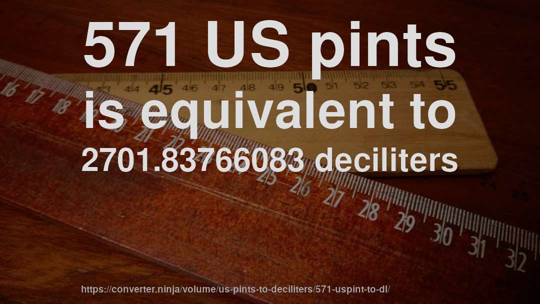 571 US pints is equivalent to 2701.83766083 deciliters