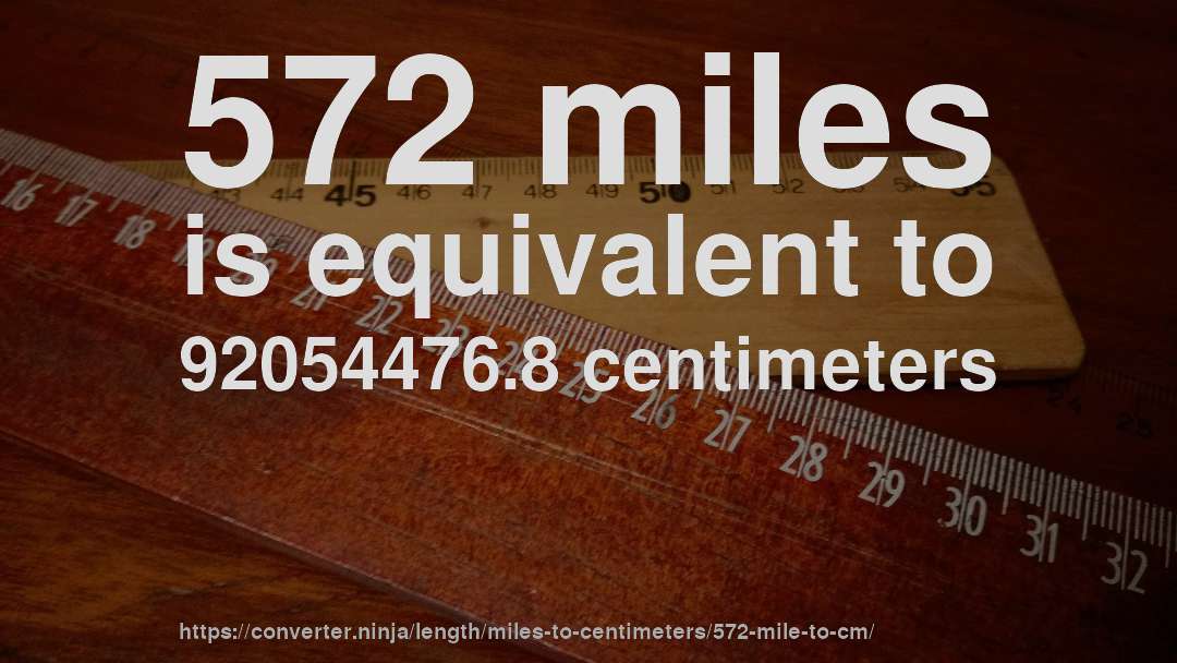 572 miles is equivalent to 92054476.8 centimeters