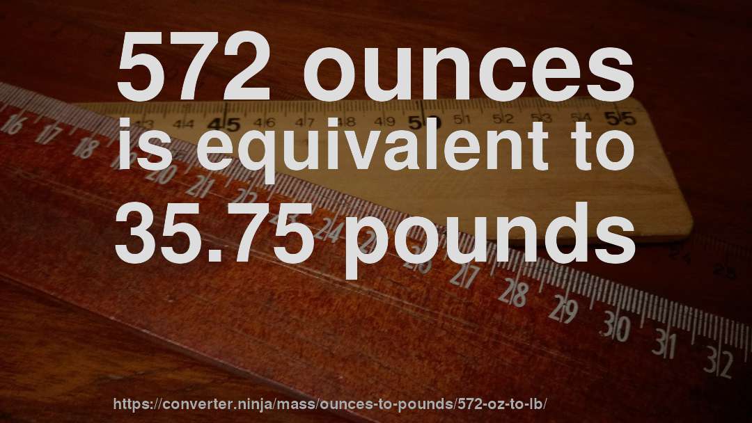 572 ounces is equivalent to 35.75 pounds