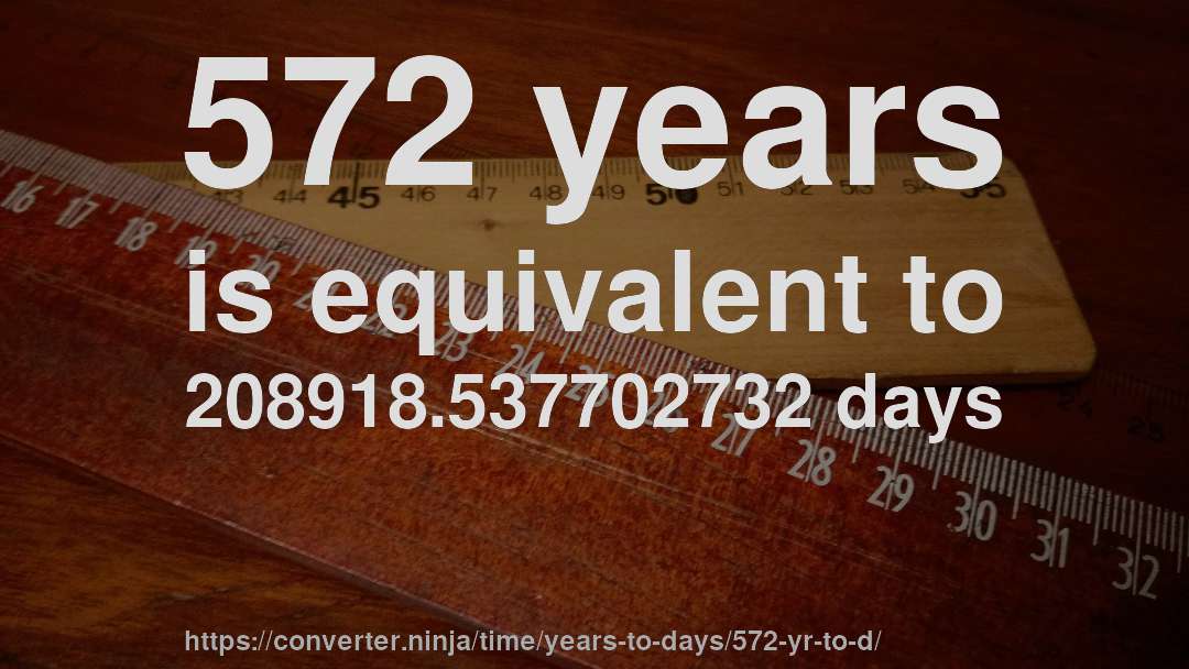 572 years is equivalent to 208918.537702732 days