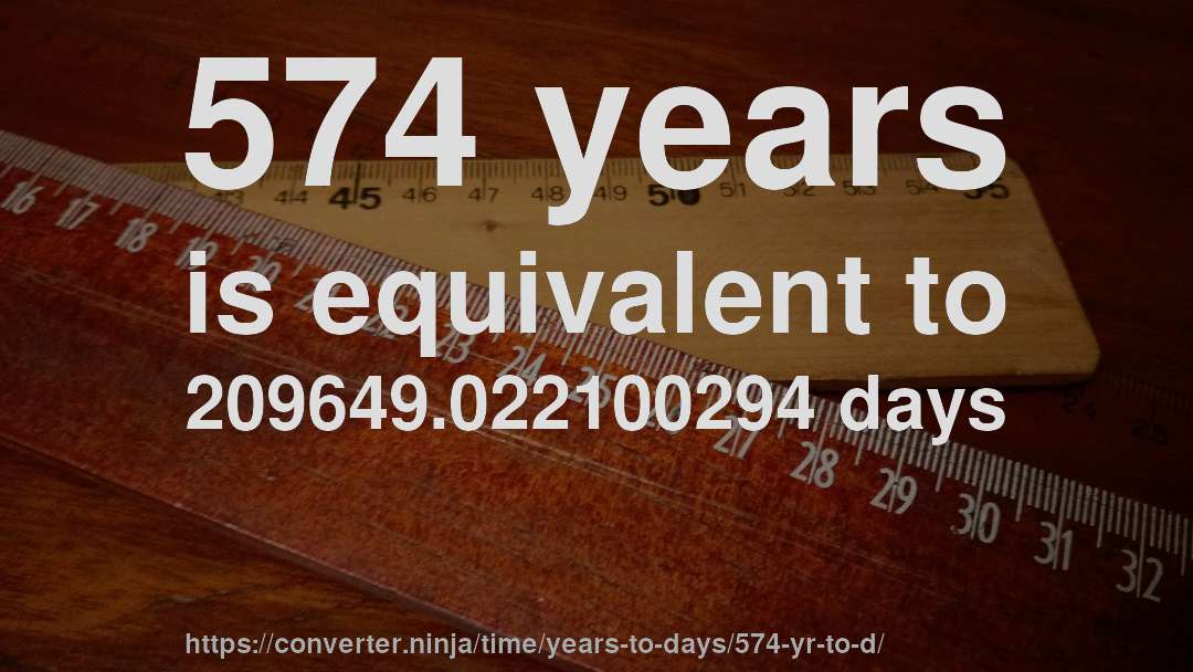 574 years is equivalent to 209649.022100294 days
