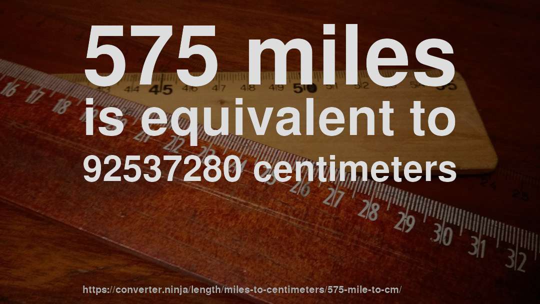 575 miles is equivalent to 92537280 centimeters