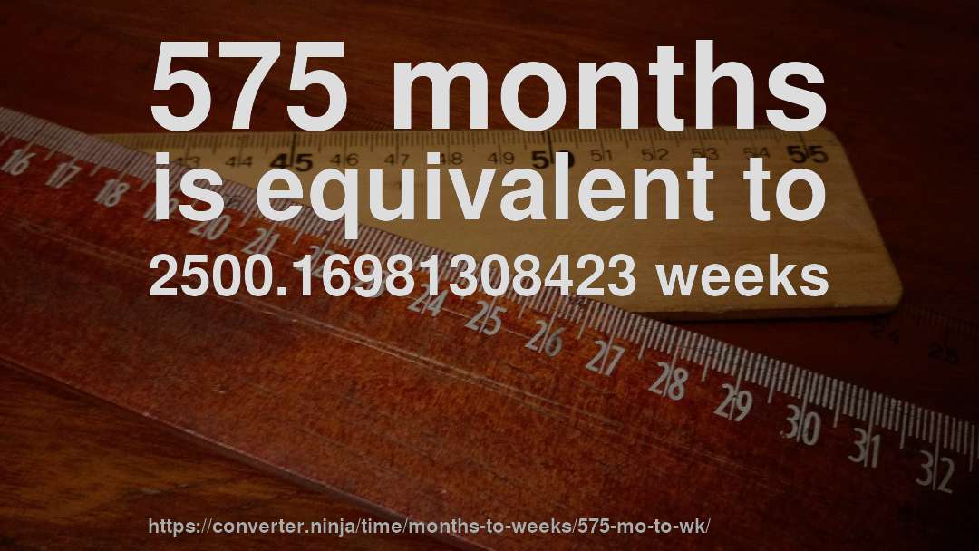 575 months is equivalent to 2500.16981308423 weeks