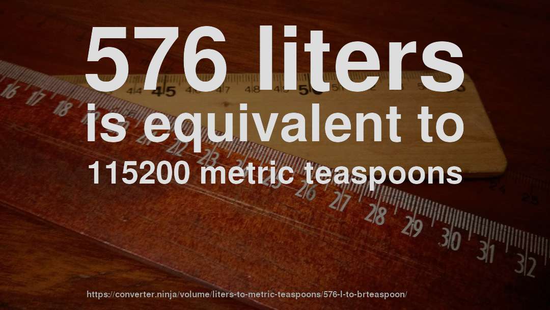 576 liters is equivalent to 115200 metric teaspoons