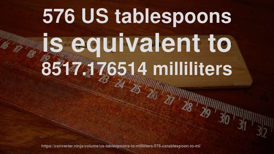 576 US tablespoons is equivalent to 8517.176514 milliliters