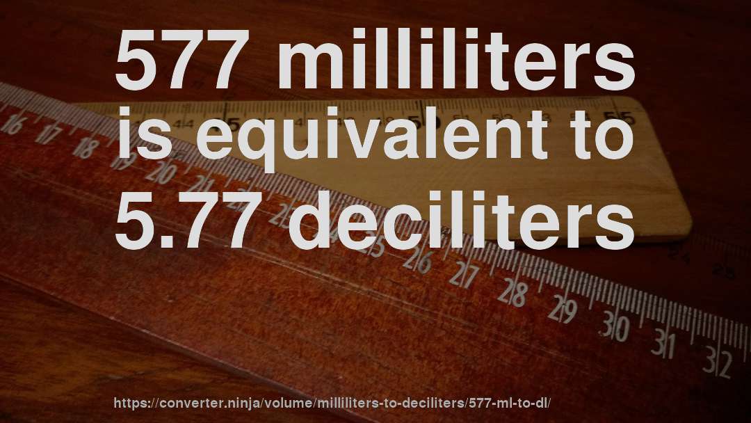 577 milliliters is equivalent to 5.77 deciliters