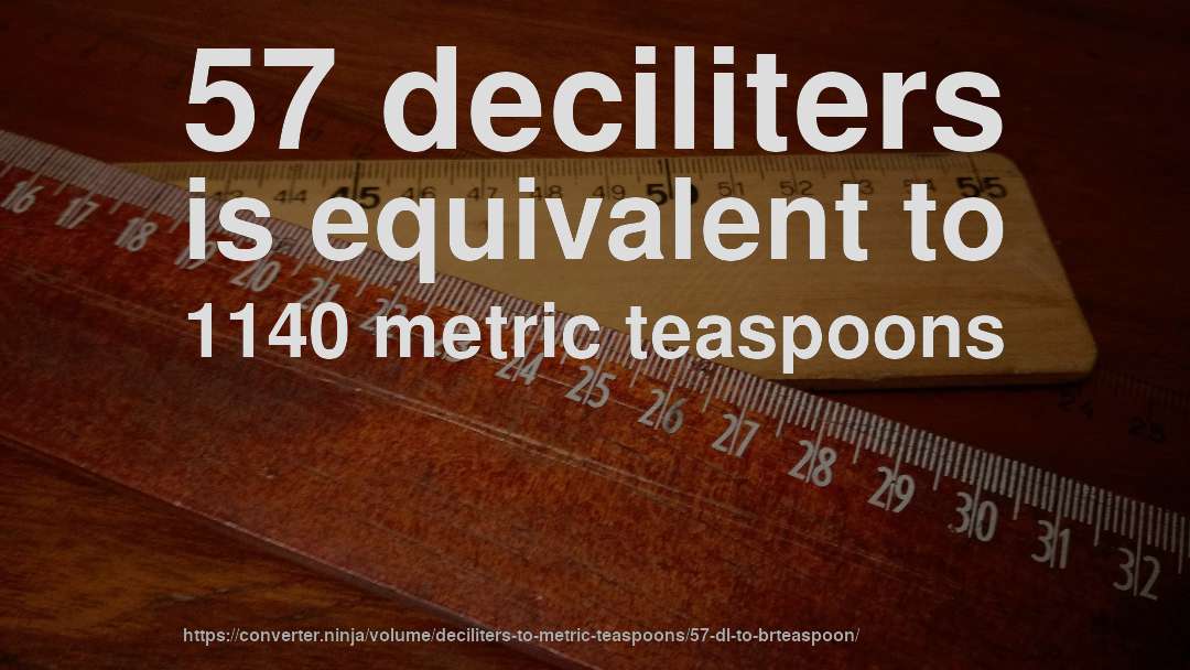 57 deciliters is equivalent to 1140 metric teaspoons