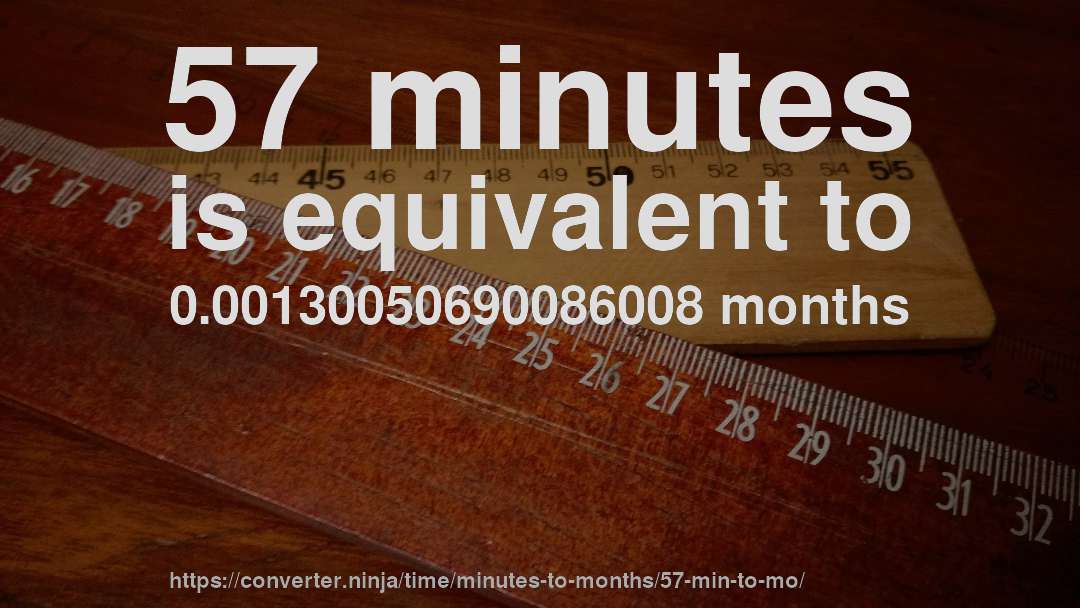 57 minutes is equivalent to 0.00130050690086008 months
